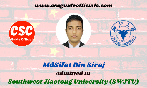 Scholars Wall MdSifat Bin Siraj Admitted to Southwest Jiaotong University (SWJTU)