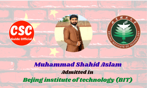 Scholars Wall Muhammad Shahid Aslam Admitted to Bejing institute of technology (BIT)