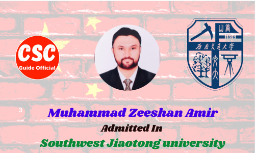 Scholars Wall Muhammad Zeeshan Amir Admitted to Southwest Jiaotong university