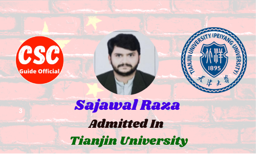 Scholars Wall Sajawal Raza Admitted to Tianjin University China Scholarship